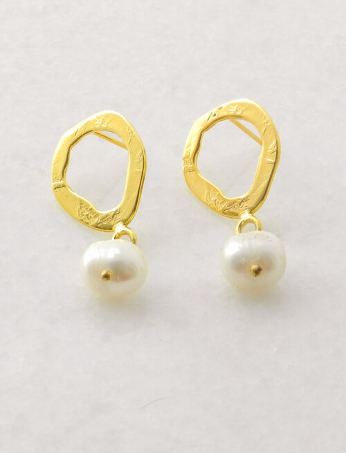Vergoldete Silber-Ohrringe mit Perle, Silber-Schmuck aus Griechenland